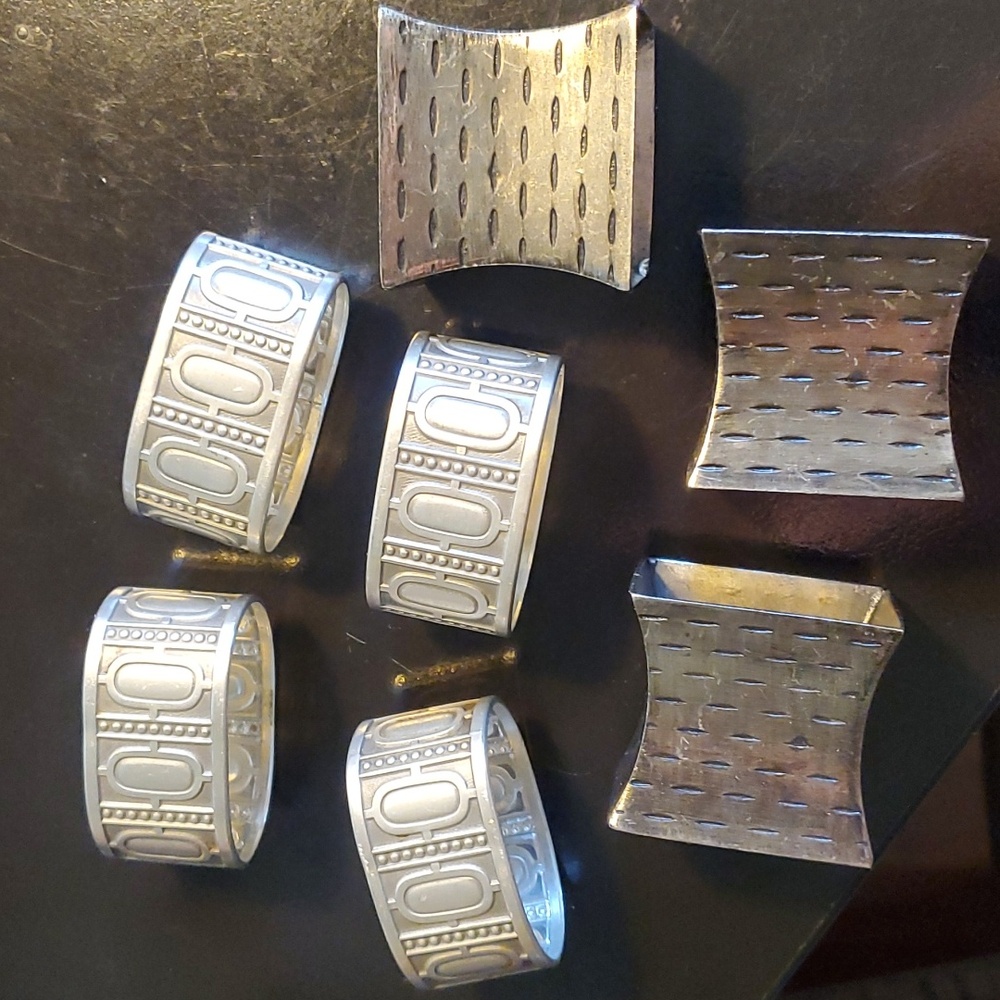 Vintage Aluminum 7 mixed Retro stamped metal napkin rings